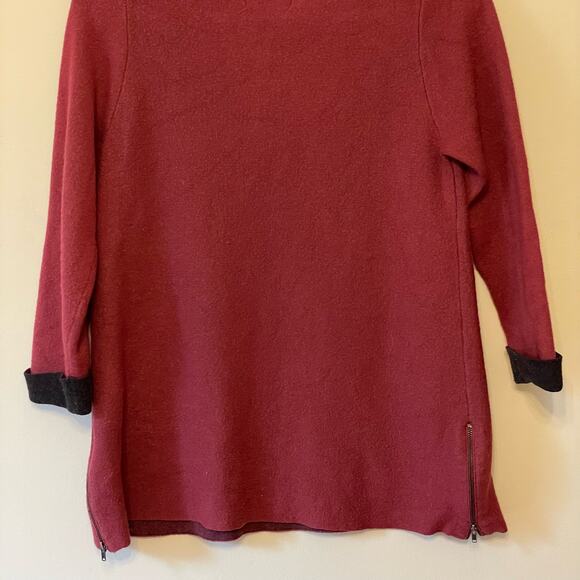 Nanette Lepore M red long sleeve sweater zip hem black cuffed wool blend - Picture 9 of 10